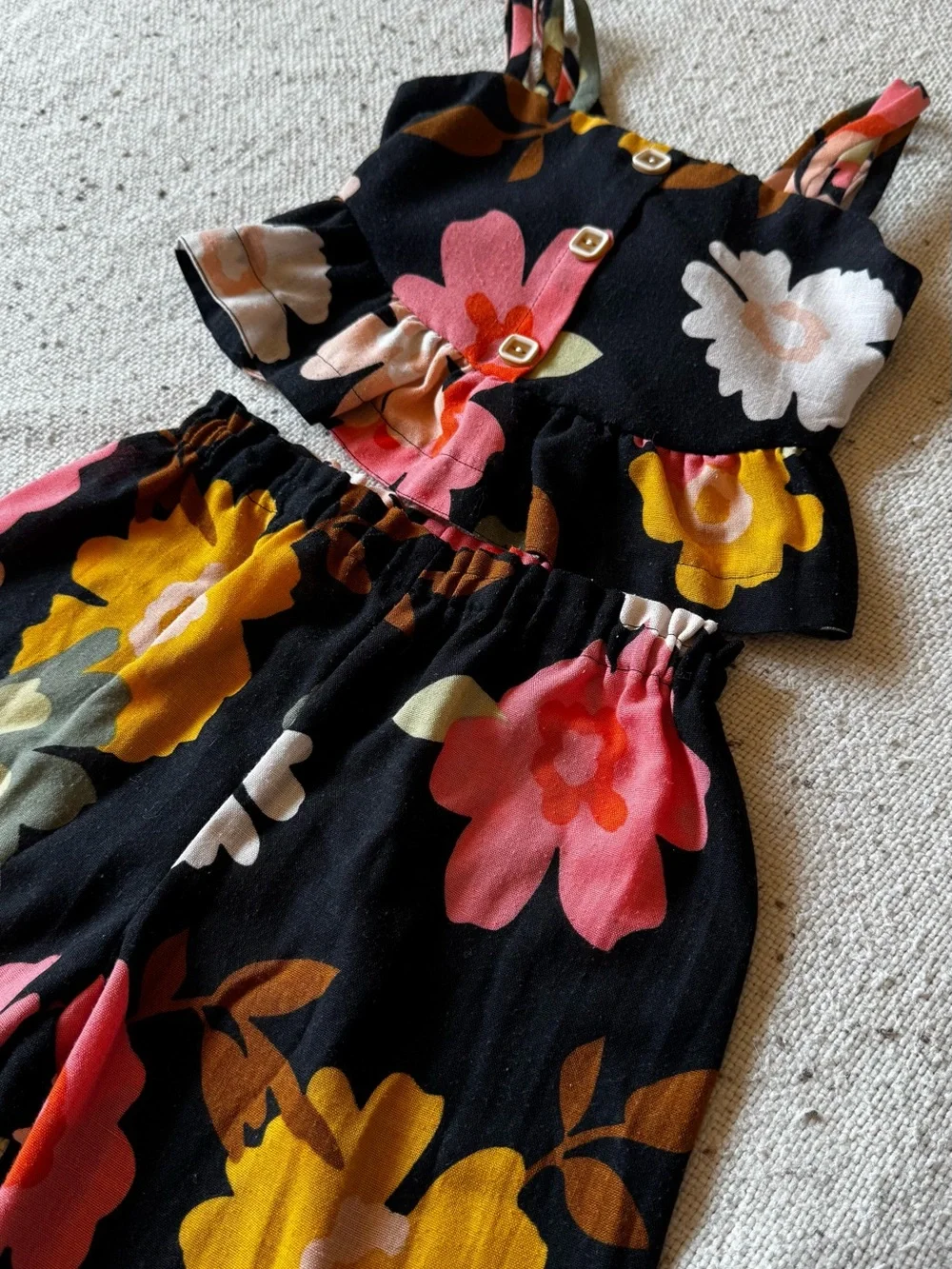 Bonnie Jean Girls Floral 2 Piece Pant Set Size 6 Black Pink Peplum Crop Top